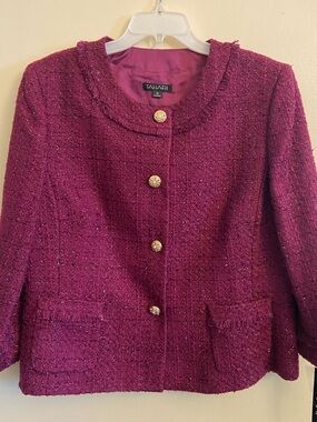 NWT Tahari Purple tweed(fuchsia) skirt suit.Blazer 22”, pit to pit 21”, skirt 22